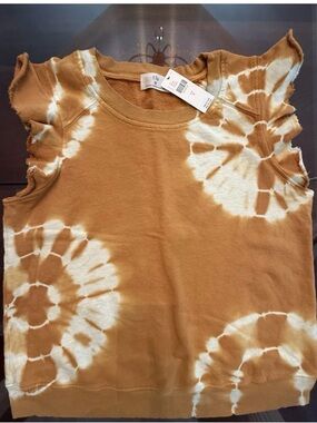 Anthropologie Mustard Tie-Dye Flutter Sleeve Sweatshirt